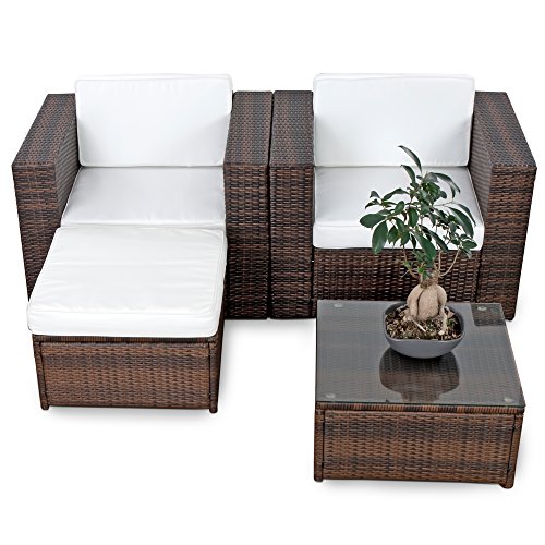 XINRO erweiterbares 10tlg. Balkon Gartenmöbel Set Polyrattan - braun-Mix - Garnitur Gartenmöbel Sitzgruppe Loungemöbel Set - inkl. Lounge Sessel + Hocker + Tisch + Kissen – Bild 3
