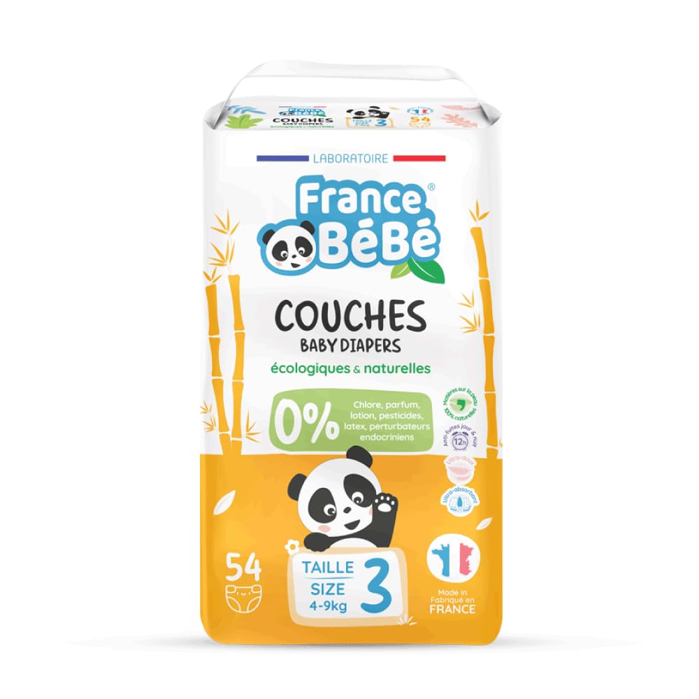Couches Écologiques Taille 3 (4 à 9kg) - 162 couches - Fabriquées en France - Ultra-absorbantes 12H - Ultra douces - Sans substances nocives (Taille 3)