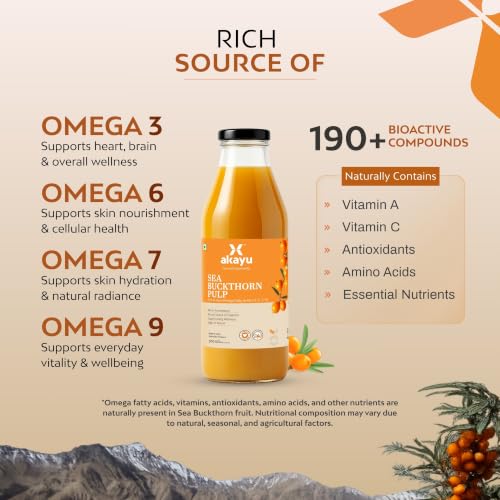 Image of Akayu Himalayan Sea Buckthorn Juice 300ml | Omega 3 6 7 9 & Vitamin C | Antioxidant Rich Superberry, For Digestive & Gut Health, Supports Immunity & Wellness