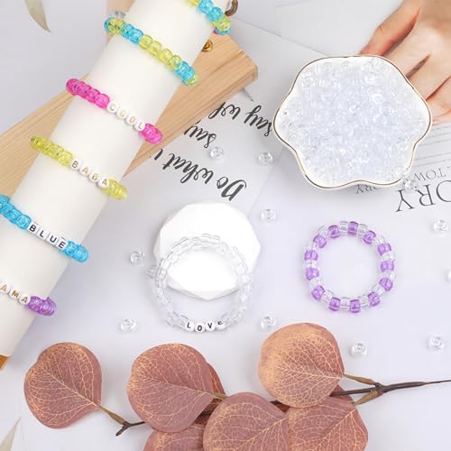 Image of 1000Pcs Pony Beads Bracelet 9mm Clear Plastic Barrel Pony Beads for Necklace,Hair Beads for Braids,Key Chain,Jewelry Making (Crystal)