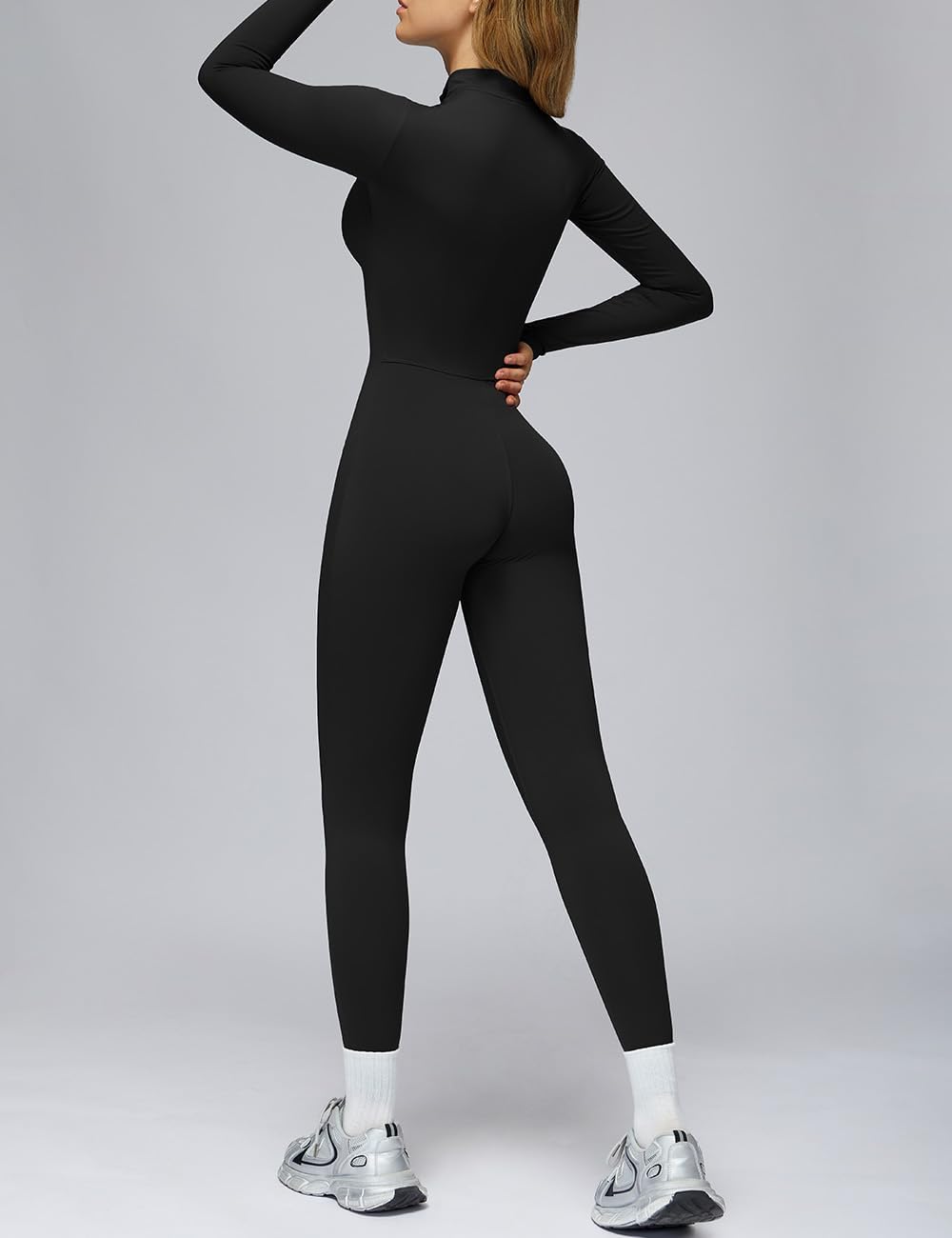 AEEZO Womens Fleece Lined Built-In Bra Workout Jumpsuits Zip Up Thermal Yoga Rompers Sexy One Piece Bodycon Romper - Image 3