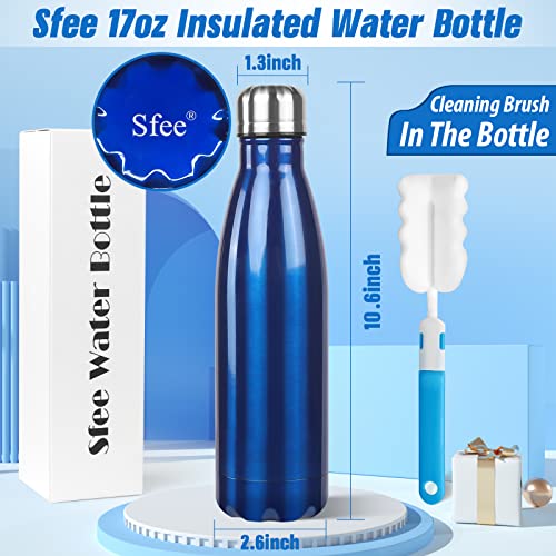 Image of Sfee Insulated Water Bottle, 17 oz Stainless Steel Water Bottles, Double Wall Vacuum Reusable Water Bottles Leak Proof BPA-FREE Sports Bottle Cup Keep Hot&Cold for Running Gym Workout Cycling Kids