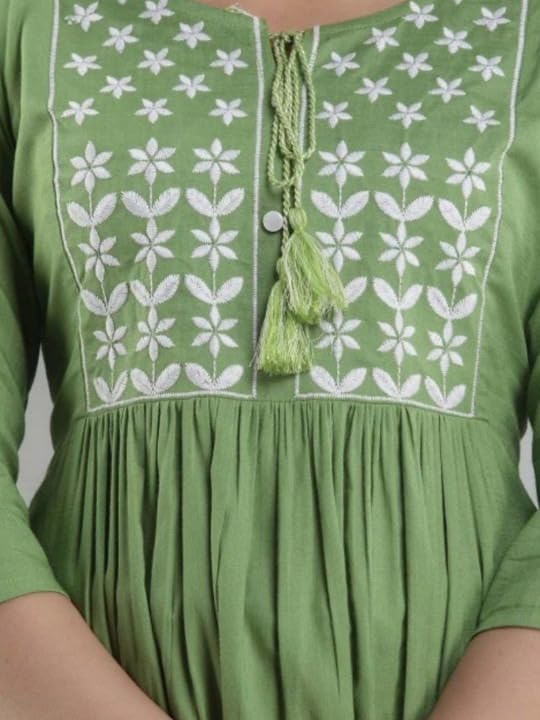 Image of Avayayat Women's Rayon Classic Heavy Embroidery Top with Beautifull Tassels at Front and on Both Sleeves Regular Fit Office Wear Festival Tunic Jeans Summer
