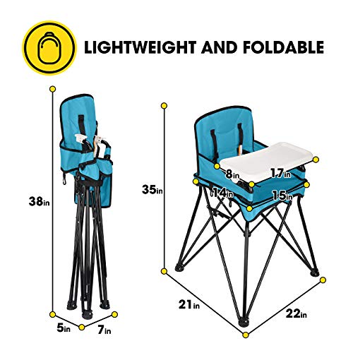 Veeyoo Baby High Chair With Removable Tray - Portable High Chair For Eating And Feeding, Indoor And Outdoor, Compact Fold, Blue #TOP5