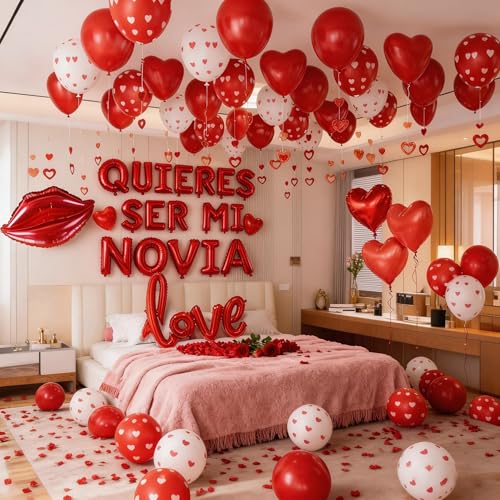 Quieres Ser Mi Novia Balloons Globos Will You Be My Girlfriend Balloons Sign Be My Girlfriend Proposal Red Rose Petal Red Heart Balloons Valentines Day Decorations