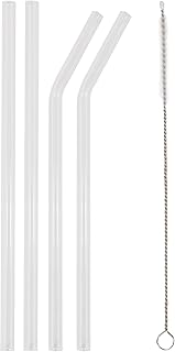 Luciano Housewares Set of Four Eco-Friendly Reusable BPA-Free Glass Straws with Cleaning Brush, 9.2"L x 3.9"H x 0.79"W, Clear