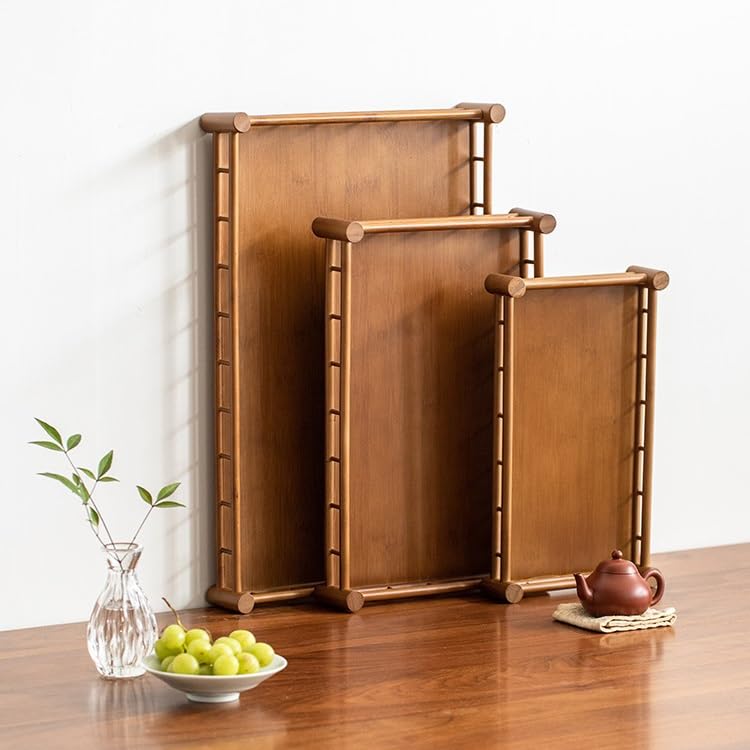 Bandeja para Servir Tazas de té, Bandeja de Almacenamiento para Juegos de té, Bandeja de Madera para Escritorio, Bandeja Rectangular Grande para Servir té, bandejas para Comer en el Regazo (L)