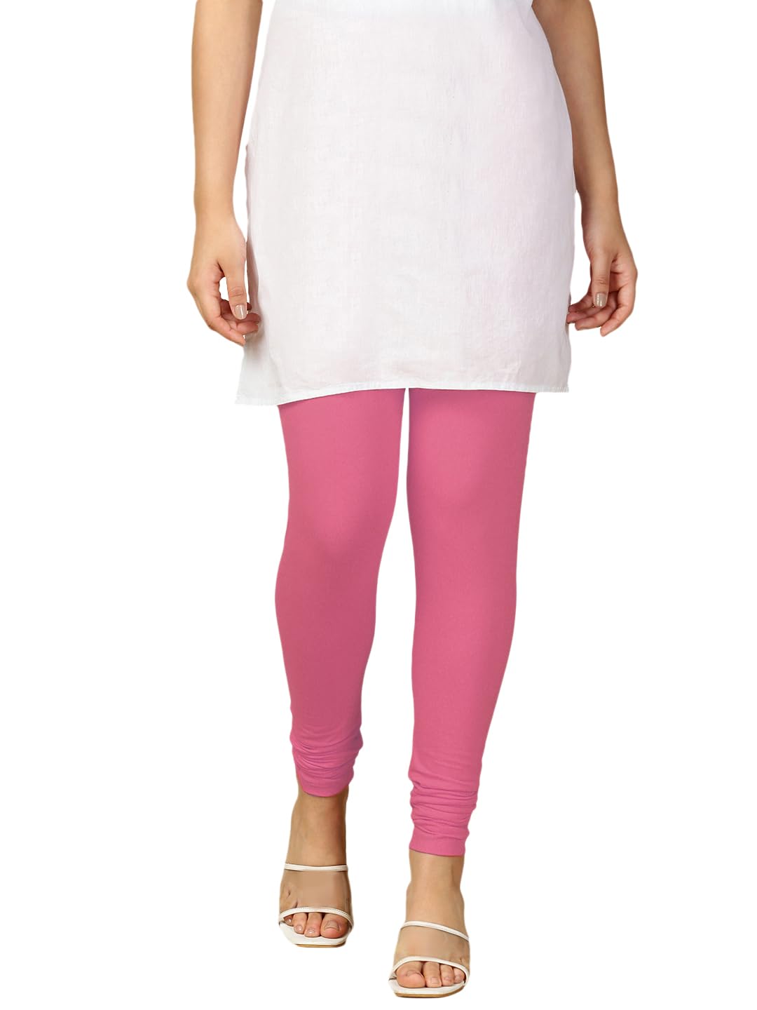 lux cozi PYNK Solid Premium Cotton Lycra Churidar Leggings for Women | Regular Fit Elastic Waist Full Length Women Leggings | Free Size-picture-15