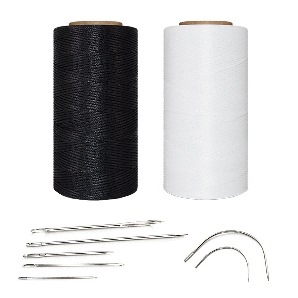 Zasvec Waxed Thread Pack of 2 Leather Sewing Wax Thread Saddle Yarn Wax Thread Leather Sewing Waxed Thread Leather Waxed Wax Thread Cord 1 mm with Sewing Needle for Sewing Crafts 260 mm