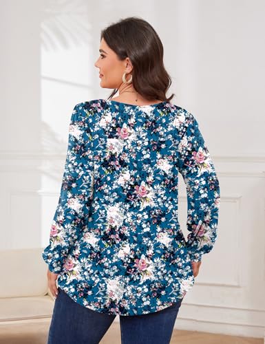 TFSDOD Plus Size Tops for Women Long Sleeve V Neck Shirts Dressy Casual Blouse Loose Fit Basic Tee Tshirt(1X-5X)4