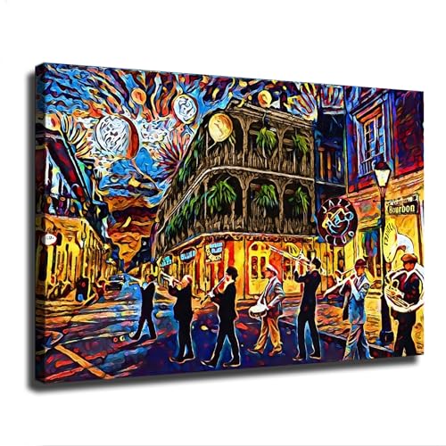 NikkOh French Quarter Cityscape New Orleans Art Mardi Gras Canvas Poster Canvas Painting Wall Art Hanging Picture Gift Bedroom Home Aesthetic Decoration (Unframed,08×12inch)