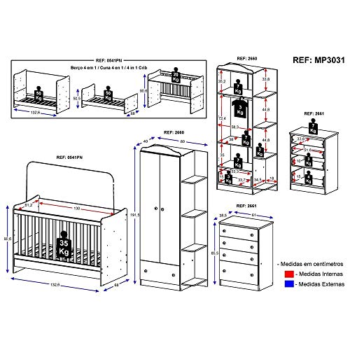 Quarto Infantil Completo João e Maria com berço 4 em 1 + Roupeiro e cômoda Branco