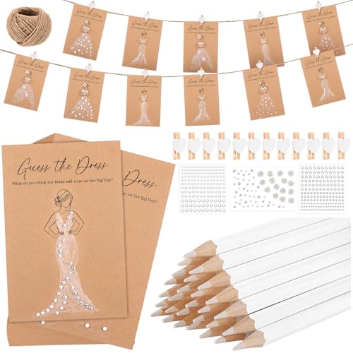 30 Sets Guess the Dress Bridal Shower Game Kit with Wedding Shower Games Cards Water Soluble Pencils Fun Wedding Decorations Party Supplies for Guests