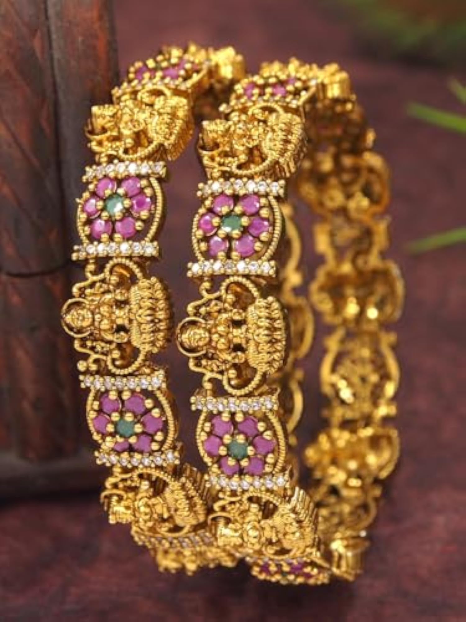 Traditional Gold Plated Brass Bangles, Temple Laxmi Design