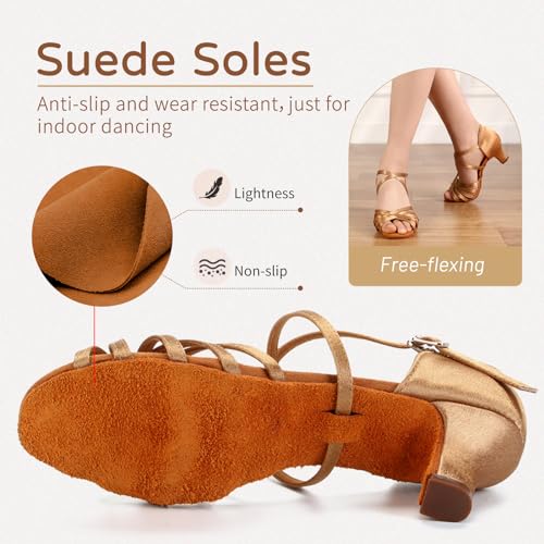 HIPPOSEUS Women's Latin Dance Shoes Open Toe Ballroom Salsa Dance Practice Shoes Suede Sole4