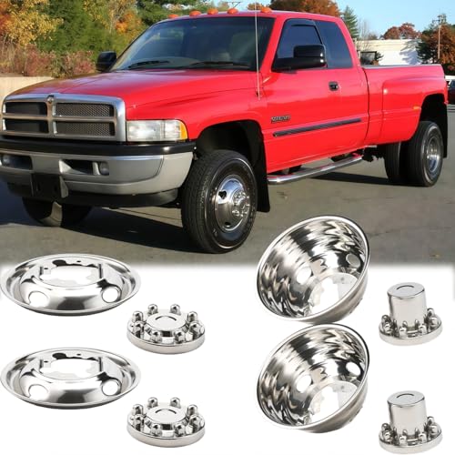 Image of 4X Anti Rust 16 Inch Dually Wheel Simulators Fit 2001-2007 Chevy GMC 3500 Truck & 2003-2021 G3500 Van, 8 Lug Bolt On Polished Stainless Steel Wheel Covers Removable Center Caps