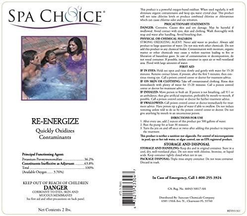 Spa Choice 472-3-3041-04 Re-Energize Oxidizing Spa Shock for Spas and Hot Tubs, 2-Pounds, 4-Pack