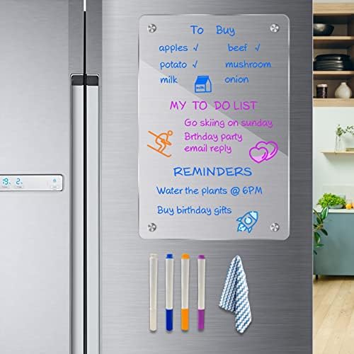 JonXon 8"x12" Acrylic Magnetic Dry Erase Board for Fridge, Clear Acrylic Magnet Calendar for Refrigerator,Includes 4 Dry Erase Markers