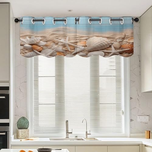 Cortinas opacas con conchas para ventanas de cocina y ambientes costeros 4