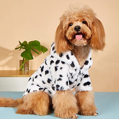 Moorfowl 3 Pack Leopard Print Dog Plush Sweaters For Small Dogs Fleece Hoodies Puppy Kitten Jacket Winter Cold Weather Coat For Chihuahua Yorkie(Purple & Pink & White) (X-Small(Back 7.9",Chest 13.7")) #TOP5
