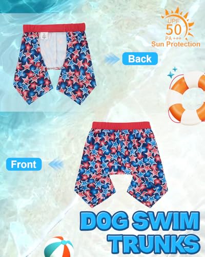 Image of CuteBone Dog Swim Trunks Swimsuit Durable & Comfortable - Quick-Dry, Adjustable Waistband Shorts, UV Protection Bikini- Perfect for Beach, Pool & Outdoor Fun, Dinos DST12M