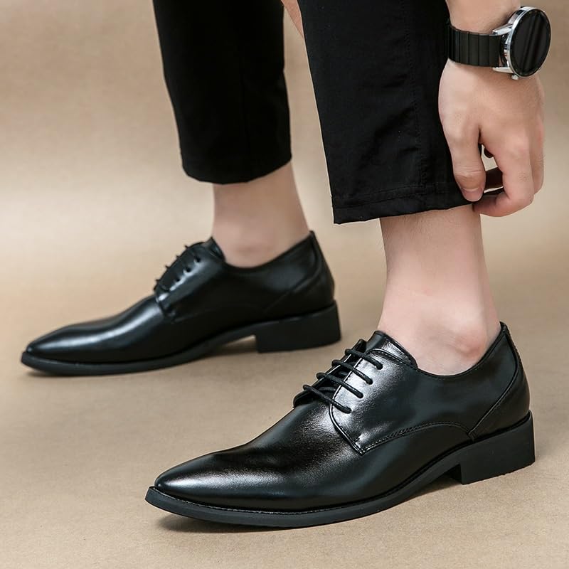 Men's Business Wingtip Lace Up Dress Shoes Men's Fashion Classic Pointed Toe Low Top Leather Oxford Shoes Non-Slip Softsole Walking Shoes(Black,6.5)2