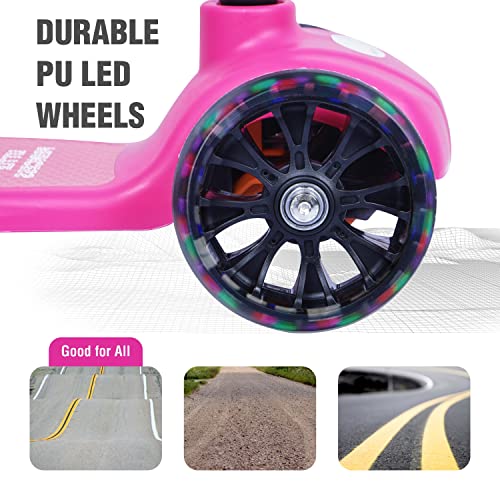 Image of R For Rabbit Road Runner Lite Skate Scooter for Kids of Age 3 to 14 Years Age,Kids Scooter with 3 Adjustable Height, Foldable, LED PU Wheels & Weight Capacity 50 kgs Kick Scooter with Brakes(Pink)