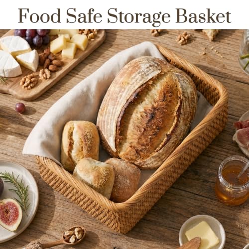 Image of Yangqihome Natural Rattan Storage Baskets, Rectangular Woven Fruit Baskets, Decorative Wicker Basket and Small Baskets for Organizing (Set of 3)