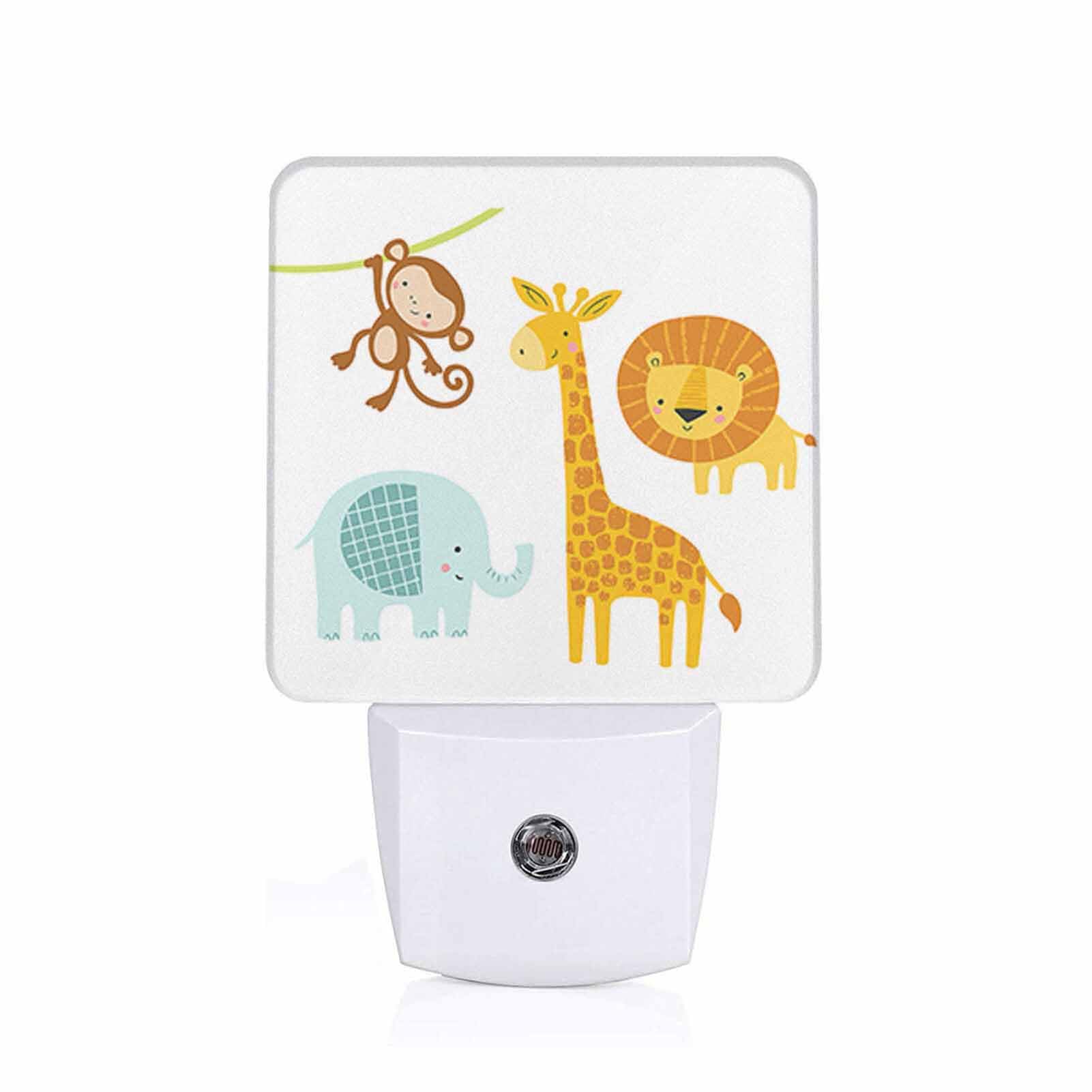 Chrobak LED Night Light,Cute Jungle Animal LED Night Light Plug into Wall with Dusk to Dawn Light Sensor White Energy Efficient Nightlight for Bedroom