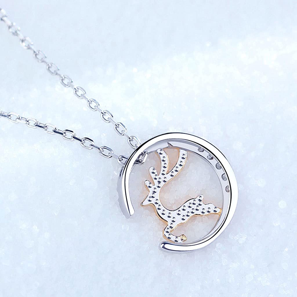 Collane La Combinazione Cervi e collane in Argento Luna per Donna, collane del Pendente clavicola squisita, Lunghezza Totale è 15,55 Pollici Collana da Donna (Color : A)