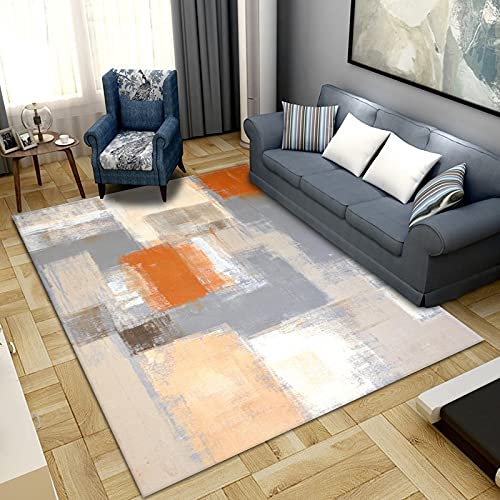 Tapis de salon graffiti gris orange 120x160cm lavable et antidérapant - 2