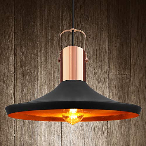 Long Life Lamp Company Industrial Pendant Black Ceiling Light Shade Retro Finish Inner Lining P1065-A, Metal, Rose Gold [Energy Class A+]
