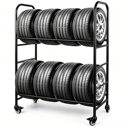 SOCROTO Tire Rack, 56x44x20in Adjustable Tire Storage Rack with 4 Swivel Casters, 200KG/440LBS Weight Capacity Rolling Tire Stand, Heavy Duty Tire Storage Organizer for Garage, Home, Shop