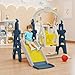 3-in-1 Kids Slide for Toddlers Age 1-3 Slide and Swing Set,Indoor Playground for Children,Freestanding Outdoor Slides with Basketball Hoop,Outside Climber Playhouses,Baby Climbing Toys Blue