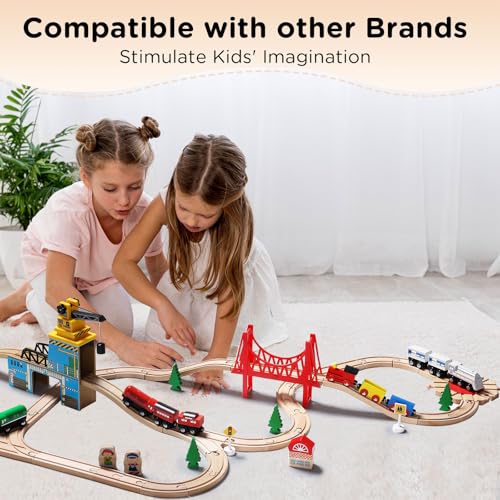 SainSmart Jr. Wooden Train Set for Toddler - Double-Side Wooden Tracks Fits Brio, Thomas, Melissa and Doug - Expandable, Changeable-Kids Wood Toy Train for 3,4,5 Year Old Boys and Girls by SainSmart Jr. - Image 5