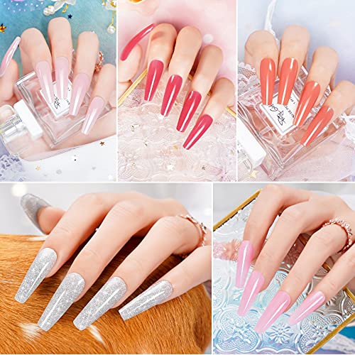 Polygel Set mit Lampe, 10 Rosa Blau Nude Rot Glitzer Farben Nagelverlängerung Poly Gel Nagel Set mit Strass, Base Top… – Bild 4