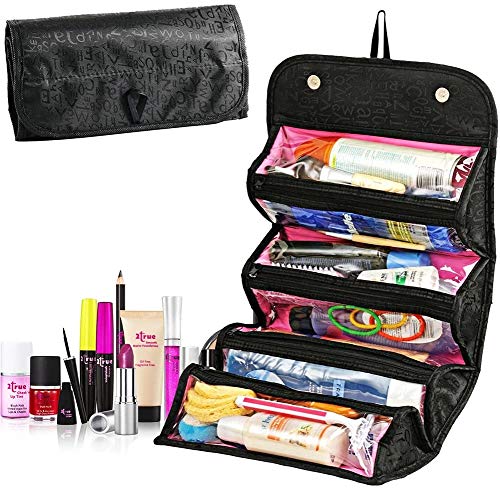TXYFYP Enrouler Cosmétique Sac, Voyage Enroulable Maquillage Étui Organisateur Suspendu Pliable Pochette Cosmétique Trousse de Toilette - Noir, Free Size Cover