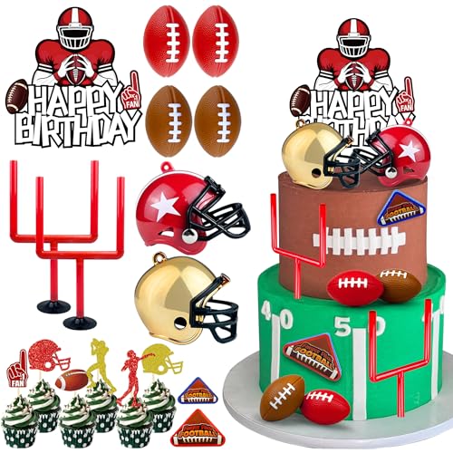 17 PCS Football Birthday Party Supplies Set with Helmet Football Cake Topper Mini Flick Football Games for Themed Celebrations