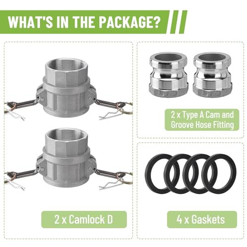 SPARKWHIZ 2 PCS Aluminum Camlock (2" part D) Cam & Groove Hose Fittings+2 PCS Aluminum Global Type A Cam and Groove Hose Fitting+with 4 PCS Camlock Gasket Fitting (2") by SPARKWHIZ - Image 7