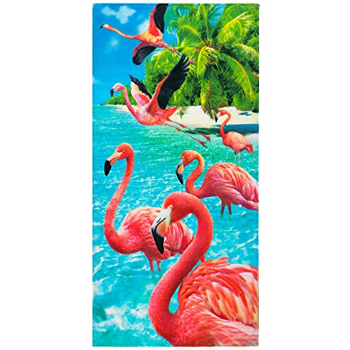 Beachland Flamingo - Toalla de playa (76,2 x 152,4 cm, 100% algodón), diseño de flamencos