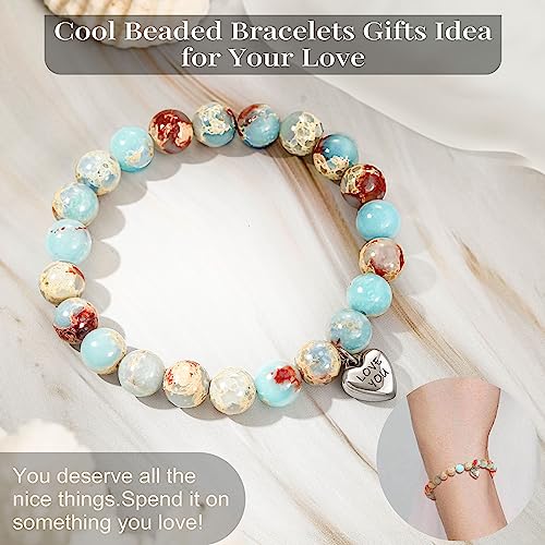 Stocking Stuffers for Teens, Christmas Gifts for Mom from Daughter Beaded Bracelets for Women Teen Girl Gifts Adjustable Charm Link Bead Birthday Graduation Gift for Her Girlfriend Sister
