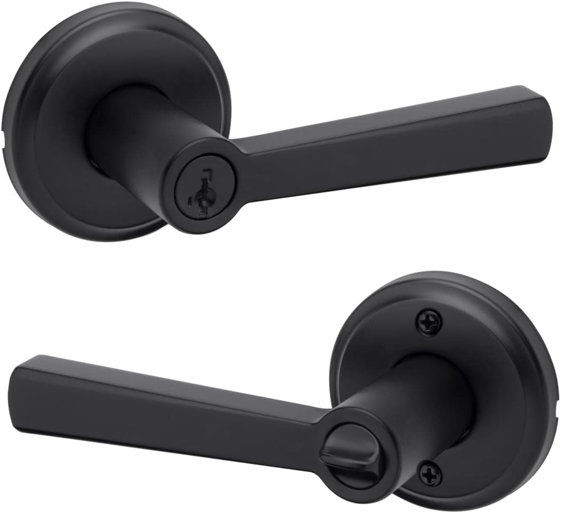 Kwikset 740TDL-514S Trafford Lever Entry Door Lock SmartKey with 6AL Latch and RCS Strike Matte Black Finish