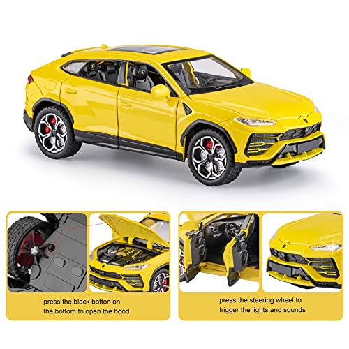 Sasbsc Lambo Urus Toy Cars Boys Big Off-Road Suv Model Car 1:24 Diecast Metal Car Toys With Light And Sound Pull Back Toy Vehicles For 3+ Year Old Kids (Yellow, 1:24) #TOP4