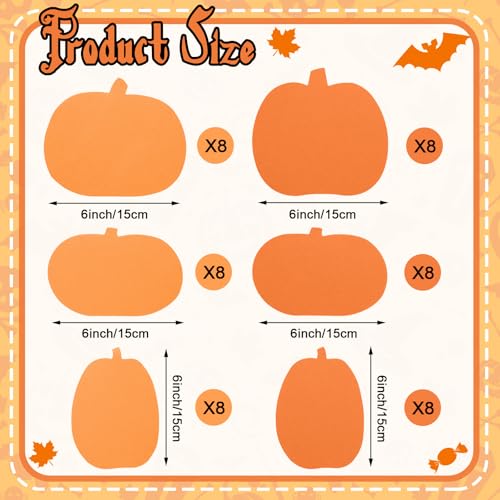 Image of Ireer 48 Pcs Large Foam Pumpkin Cutouts 6 Inch Halloween Crafts Cutouts Fall Bulletin Board Decorations for Fall Craft Project Supplies Halloween Party Chalkboard Wall Decor