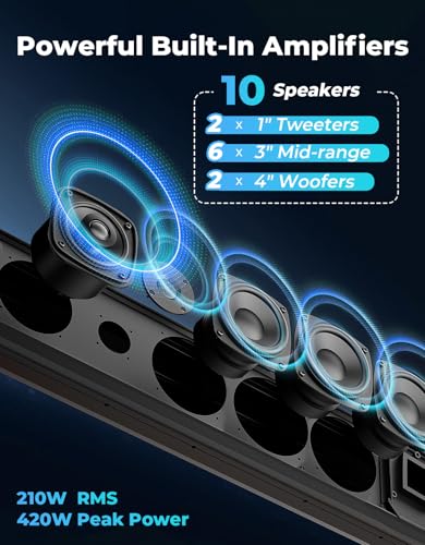 Image of KEMIMOTO 39-inch 10 Speaker Aluminum UTV Sound Bar | Waterproof Music Sync Multicolor Lights SxS Speakers Soundbar for UTV Golf Cart Marine with 1.25 in - 2 in Roll Bar