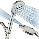 AquaCare High Pressure 8-mode Handheld Shower Head - Anti-clog Nozzles, Built-in Power Wash to Clean Tub, Tile & Pets, Extra Long 6 ft. Stainless Steel Hose, Wall & Overhead Brackets