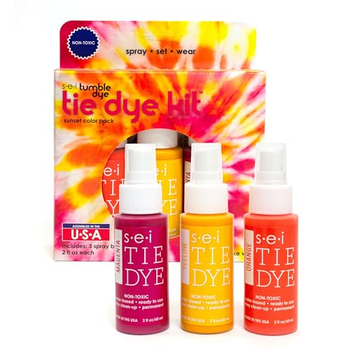 S.E.I. Sunset Tie Dye Kit 3 Pack: Pre-Mixed Spray Tie Dye Kit, Easy-to-Use, Non-Toxic Fabric Dye in Magenta, Yellow, and Orange, Shake and Spray