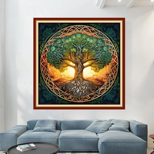 Image of Magxvouy Cross Stitch Kits Stamped Full Range of Embroidery Kits,Cross Stitch Patterns Needlework Kits for Beginners 11CT Printed Kits&Tree of Life 18x18 inch