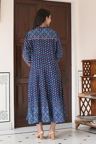 Image of Yash Gallery Women's Rayon Relaxed Fit Anarkali Floral Printed Kurta