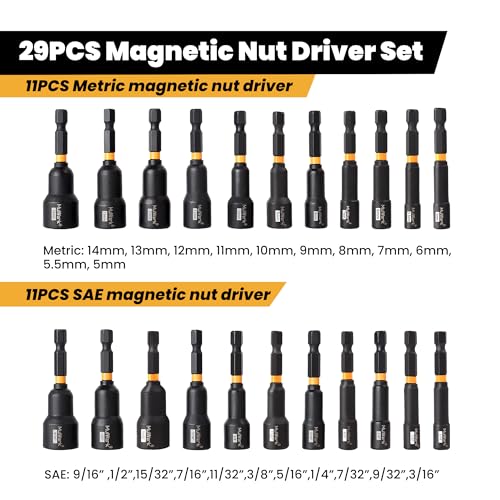 Image of MulWark 29 Piece Magnetic Nut Driver Set, Impact drill socket adapter, SAE, and Metric Nut Driver Set Includes Magnetic Bit Holder, Quick Release Extension with Storage Bag - Christmas Gift
